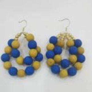 Royal Blue and Gold Lava Bead Drop Earrings